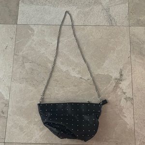 Black studded, vegan leather, cross body.